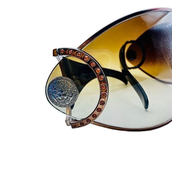 VERSACE Medusa Logo Sunglasses Brown Gold SWAROVSKI Crystal Embellished Shield O main image 5